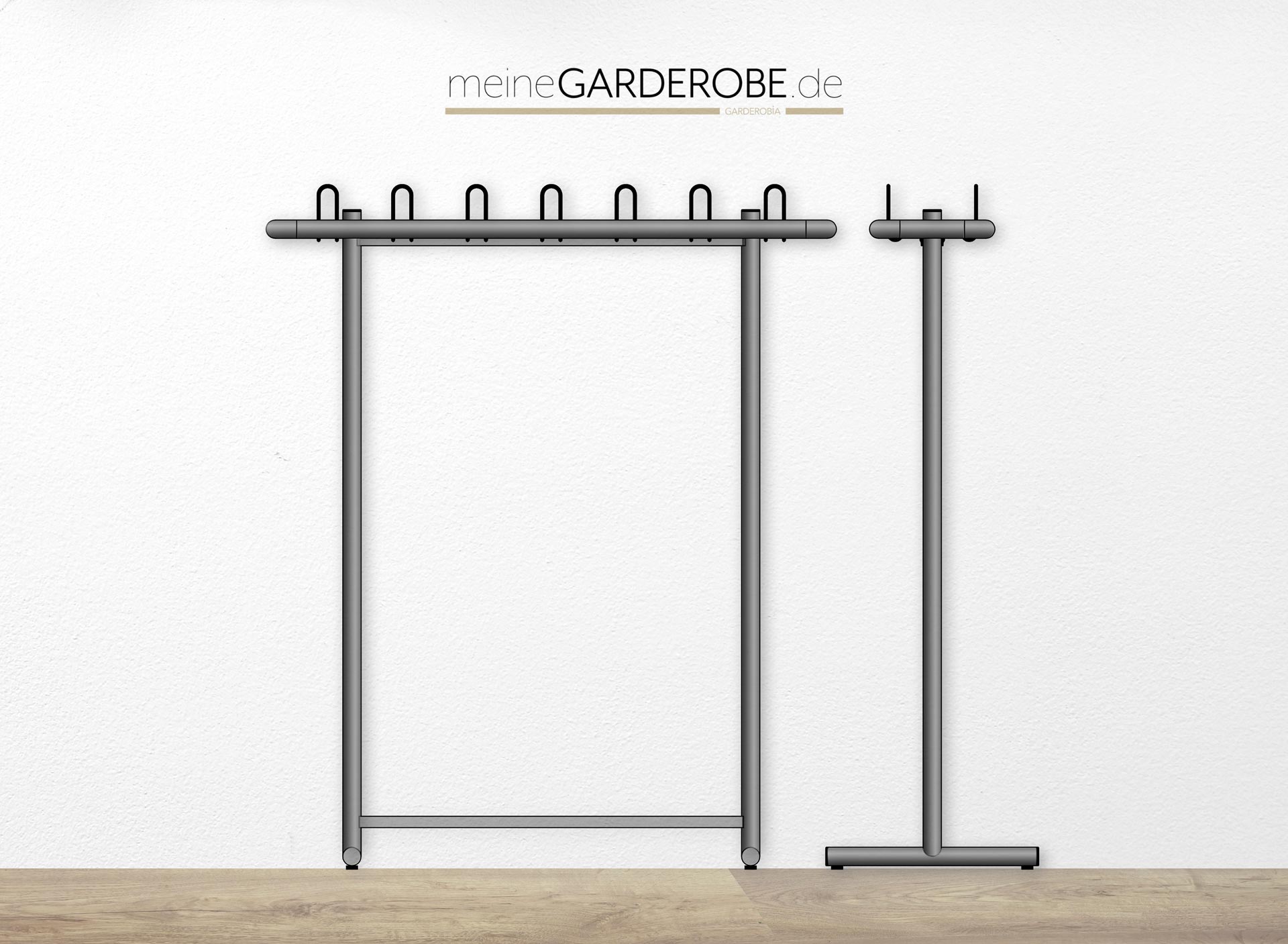 meineGarderobe Reihenstaender Gleitfuesse Weissaluminium